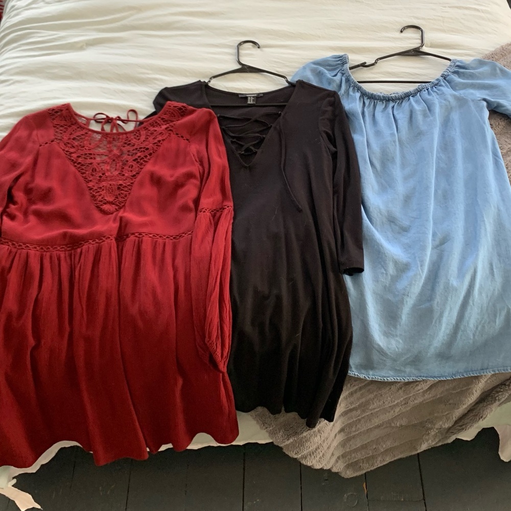 2 Forever 21 long sleeve dresses, 1 AE dress